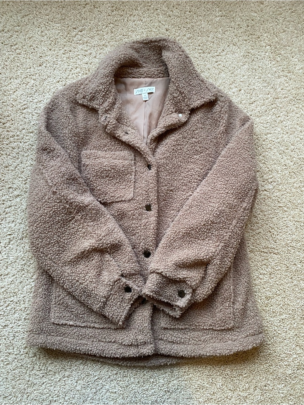 She + Sky Plush Teddy Jacket in Taupe